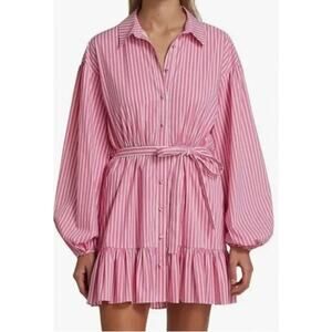 Cinq a Sept Pink Kelly Belted button down Pinstripe Dress size 6